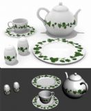 绿色藤条花纹陶瓷茶杯组合3D模型