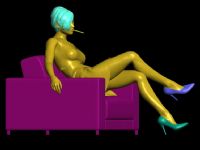 沙发上的短发美女3D模型(高模)