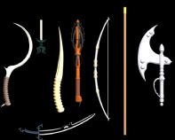 斧头,棍,狼牙棒,圆月刀,日本武士刀,弓箭等冷兵器3D模型