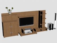 木质风格的电视墙,3D家具组合模型