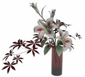 百合花,枫树叶 玻璃花瓶 3d植物模型