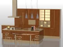 木制风格的创意现代厨房3D模型