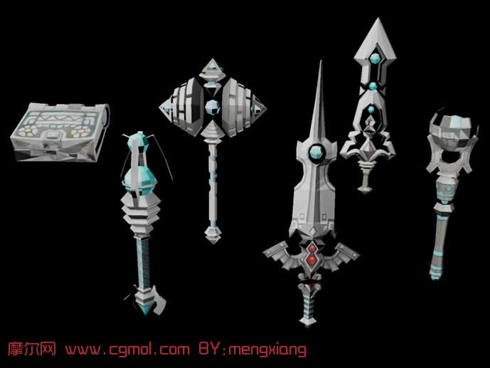 龙之谷》中的一些武器战锤,剑,法杖3D模型,枪