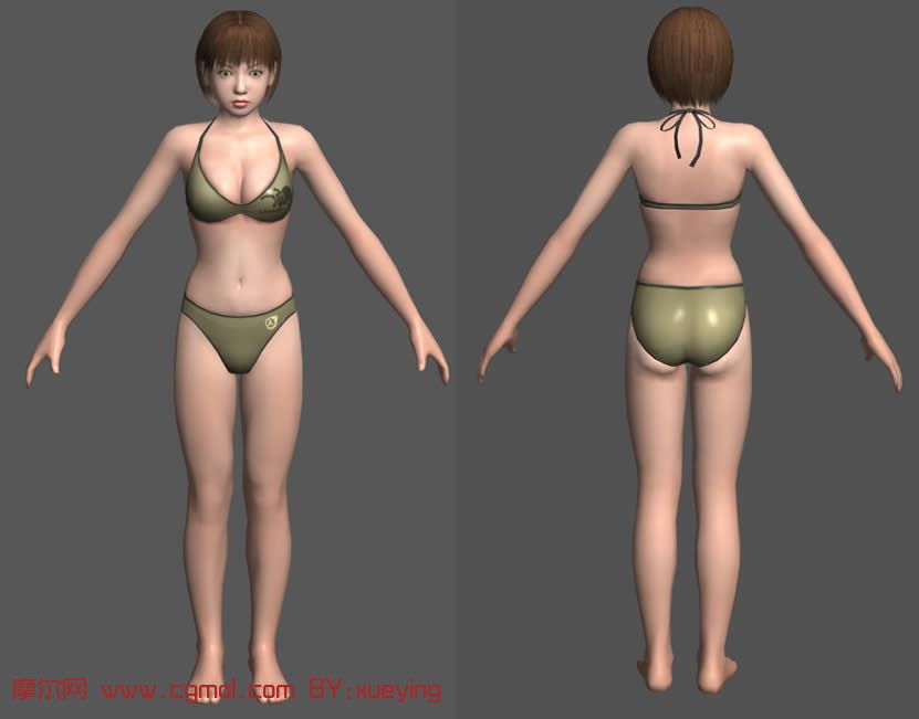 穿比基尼泳装的现实女性3d模型; 3d人体模型免费下载