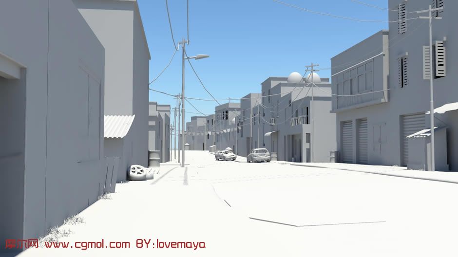 一个街道场景的maya素模,现代场景,场景模型,3d模型下载,3d模型网