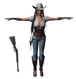 配有猎枪,左轮手枪的牛仔女人,maya模型