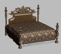 雕花设计的古典双人床3D模型