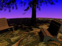 黄昏下的休息椅子,大树场景3D模型
