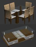 餐桌,玻璃茶几3D模型