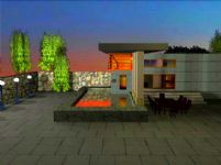 现代别墅楼层夜景,室外场景设计3D模型