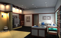 中式简单客厅,室内场景3D模型