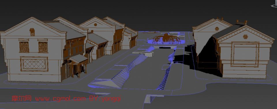 河边古代建筑,古建筑,场景3d模型