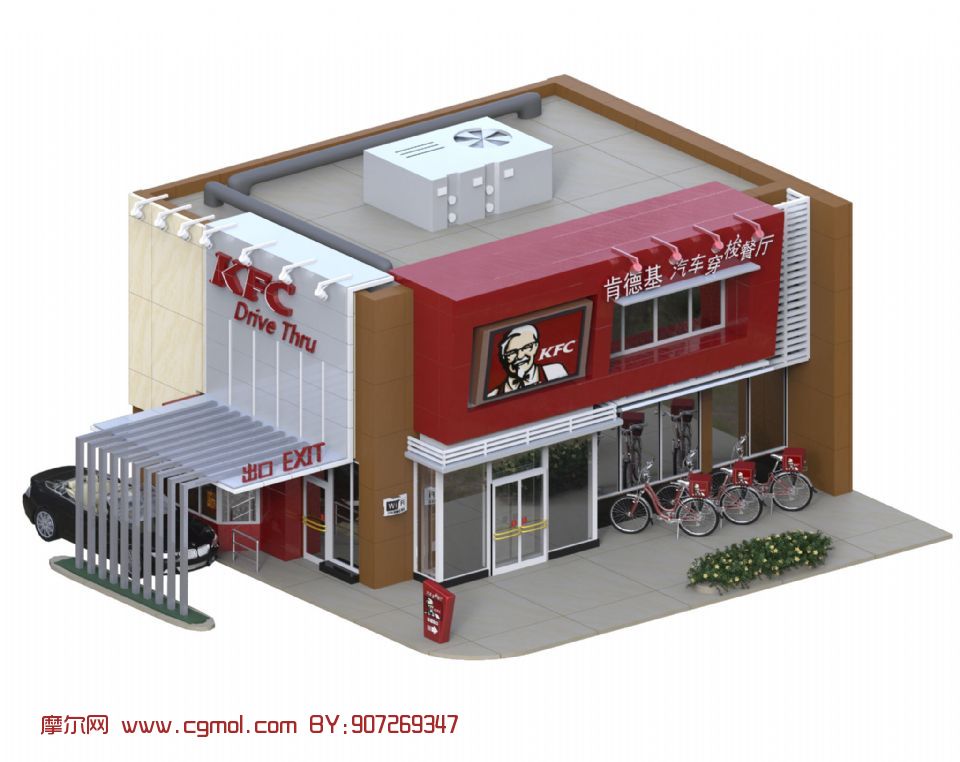 KFC,肯德基汽车穿梭餐厅3D模型_现代场景_场