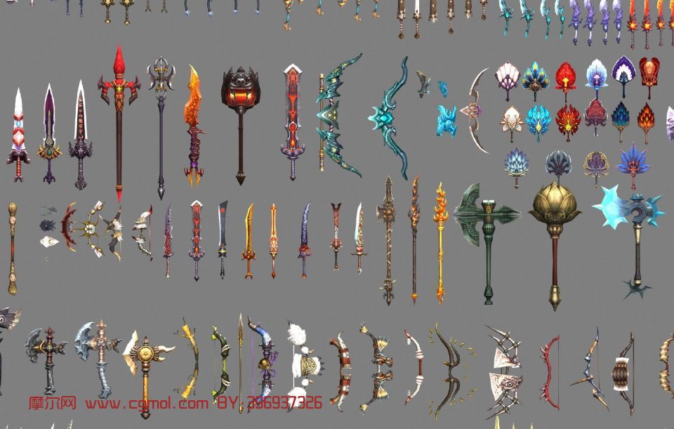 古代,武器,弓箭,剑,扇子max模型,次时代游戏角