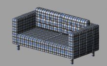蓝白花格双人沙发3D模型