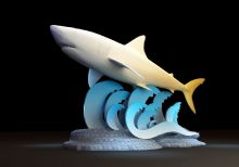 鲨鱼海浪雕塑