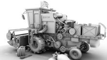 稻谷收割机,农用机车3D模型
