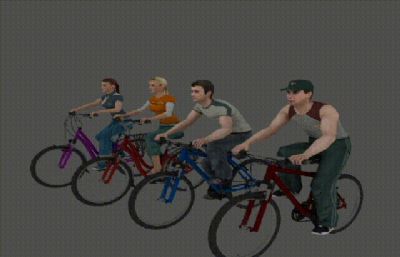一组骑自行车人物，带动画及贴图