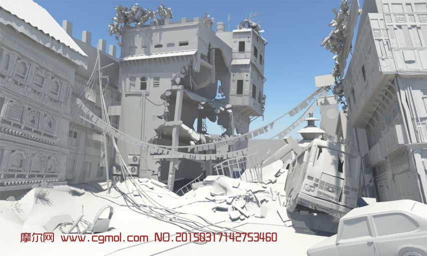 地震后城镇废墟场景maya模型,自然场景,场景模型,3d