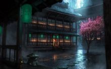 雨中的日式古典料理店,古屋3D模型