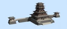 黄鹤楼3D模型,中式古建