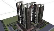 現代高層住宅+商業建筑skp模型