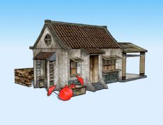 伞店,民居房3D模型