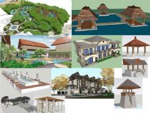 东南亚海边酒店景观模型组件