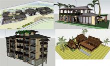 多款东南亚风格民居别墅模型组件