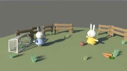 农场兔子踢足球maya场景
