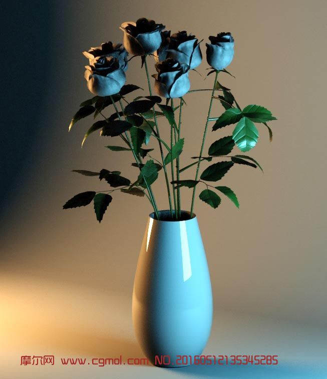 7朵玫瑰插花3D模型,家居装饰,室内模型,3d模型