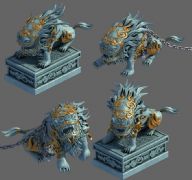 一个游戏中的狮子怪兽雕塑模型