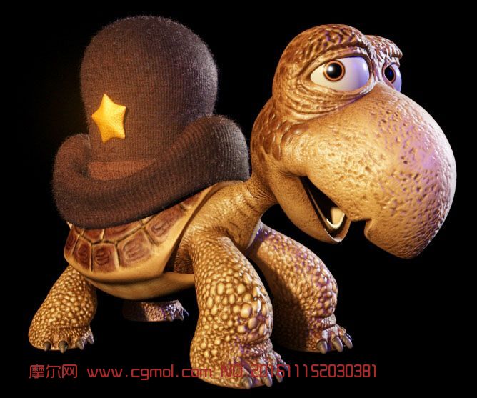 戴帽子的卡通老乌龟,爬行动物,动物模型,3d模型