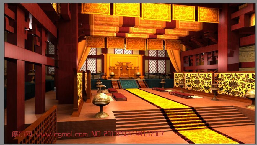 秦汉宫殿内部大堂场景(网盘下载),古代场景,场景模型,3d模型下载,3D模型网,maya模型免费下载,摩尔网