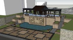新中式广场与廊架模型