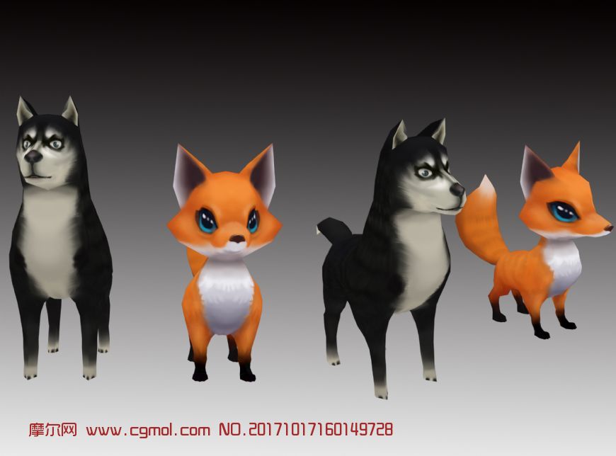 Q版二哈+Q版狐狸max模型,卡通角色,动画角色