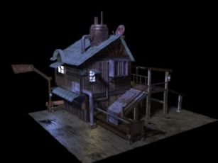 夜景下的木头房