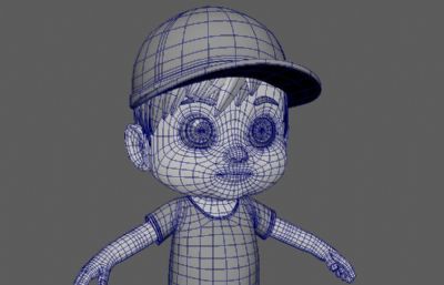 现代戴帽子的小男孩,Q版角色FBX模型