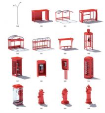 路灯+公交站台+电话亭+消防栓,城市规划设计模型