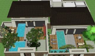 中式别墅小庭院模型