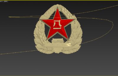 八一军徽模型,红色丝绸缠绕飞行动画