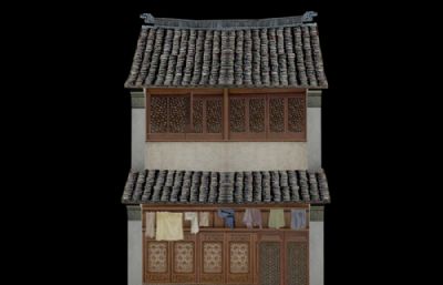 江南古镇水边房屋游戏模型
