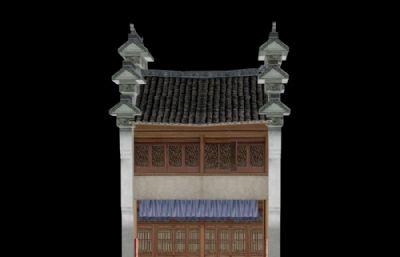 江南古镇水边房屋游戏模型