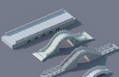 4款中式園林石橋,拱橋模型