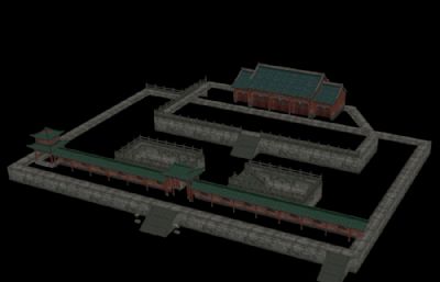游戏里的一个城墙房屋皇宫模型
