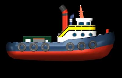 Q版卡通船,工程船,货运船游戏模型,MB,FBX,OBJ多种格式