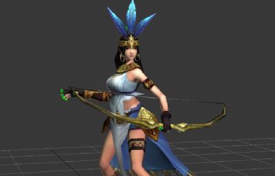 玛雅女战士,弓箭手游戏模型,带全套动作