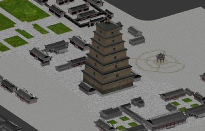 西安大雁塔及周围建筑max源文件模型
