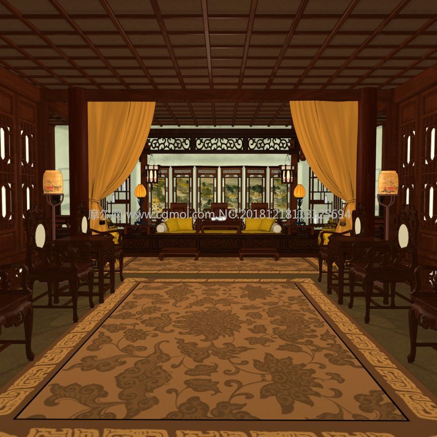 中式古代议事大厅,客厅maya精模