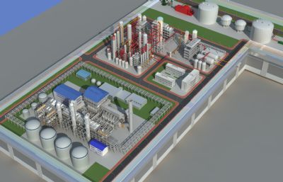 工业甲醇制造工厂鸟瞰沙盘max模型